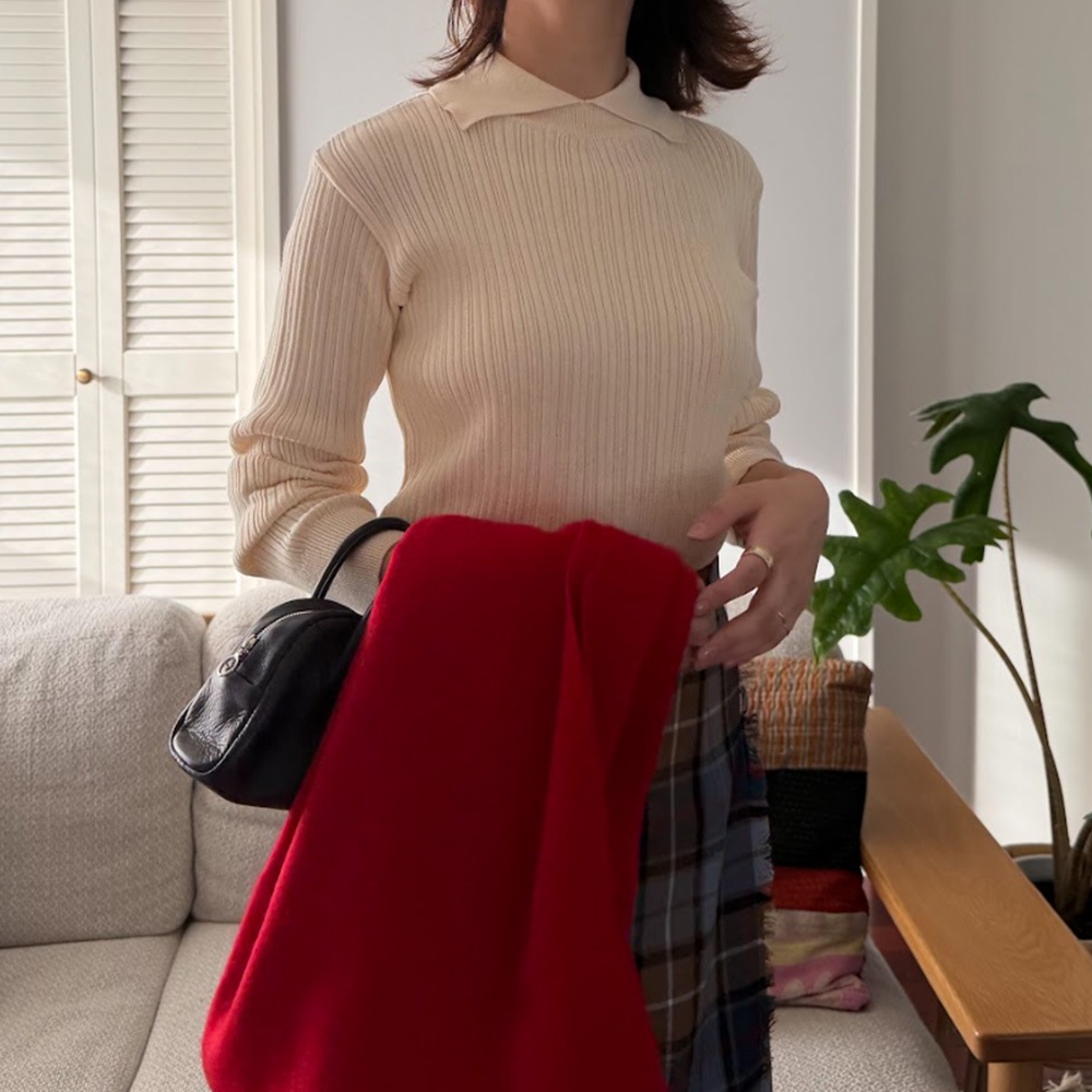 【予約】【あさこさんコラボ】NARU(ナル) ランダムリブ シャツカラーニット 6W-ask-02