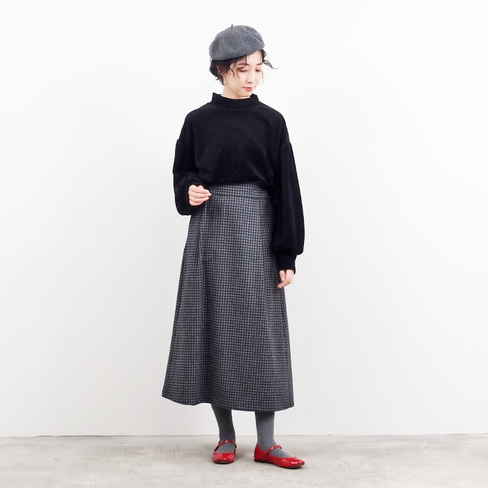 NARU(ナル) リサイクルウールクロスチェック ハイウエストスカート 656937