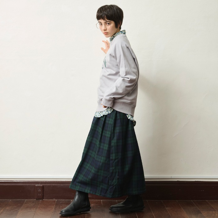 NARU(ナル) リサイクルウールクロスチェック ハイウエストスカート 656937