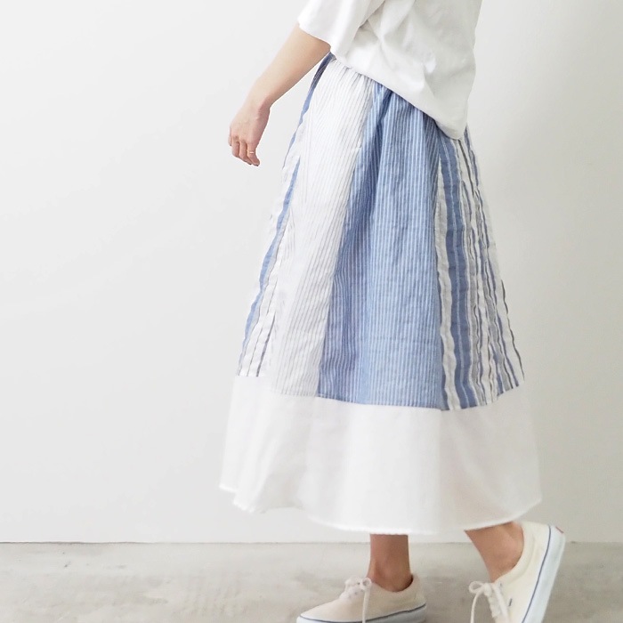 NARU(ナル) シャーリングストライプ 切替スカート 655905
