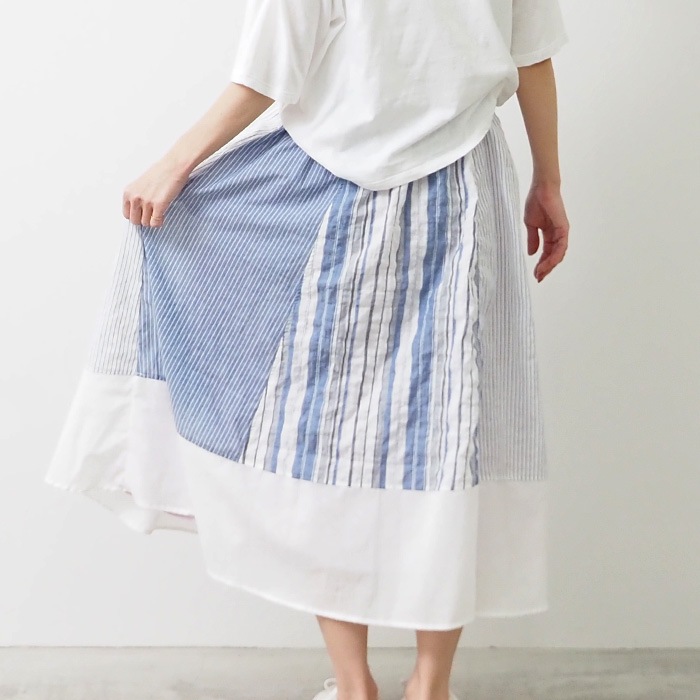 NARU(ナル) シャーリングストライプ 切替スカート 655905