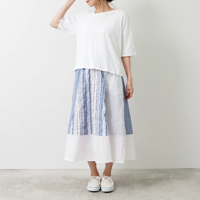 NARU(ナル) シャーリングストライプ 切替スカート 655905