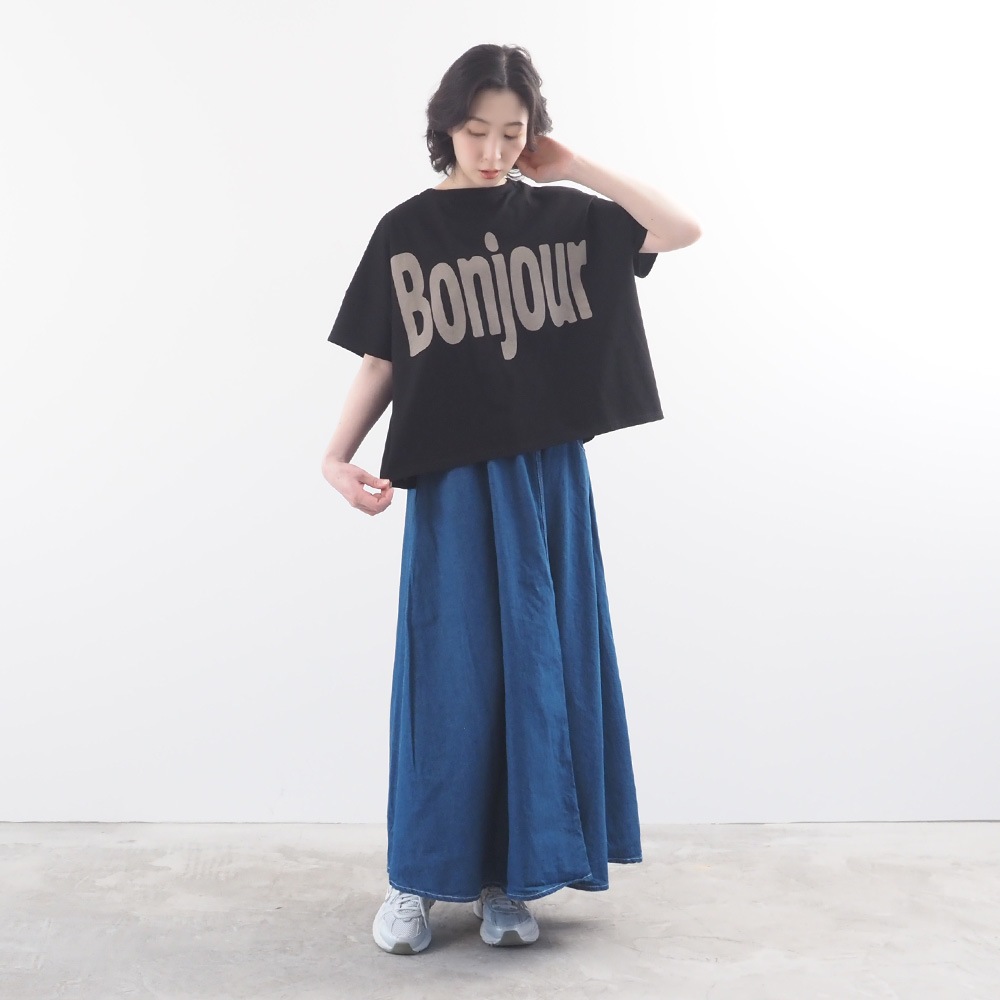 【予約】NARU(ナル) クールローレルスカイコット Bonjourプリントシャツ 671200