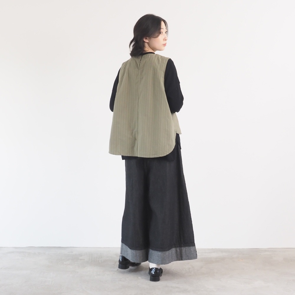 NARU(ナル) コットンクロスストライプワッシャー ラウンドベスト 670837