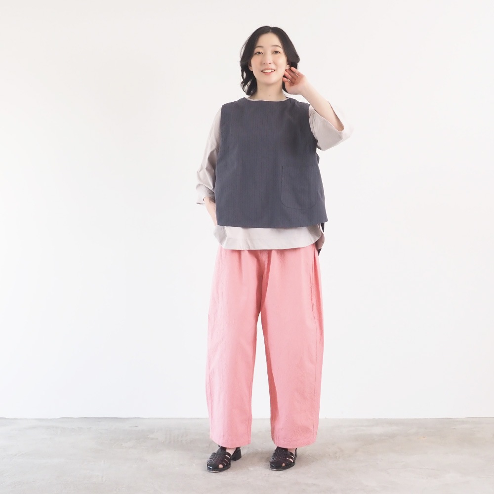 NARU(ナル) コットンクロスストライプワッシャー ラウンドベスト 670837