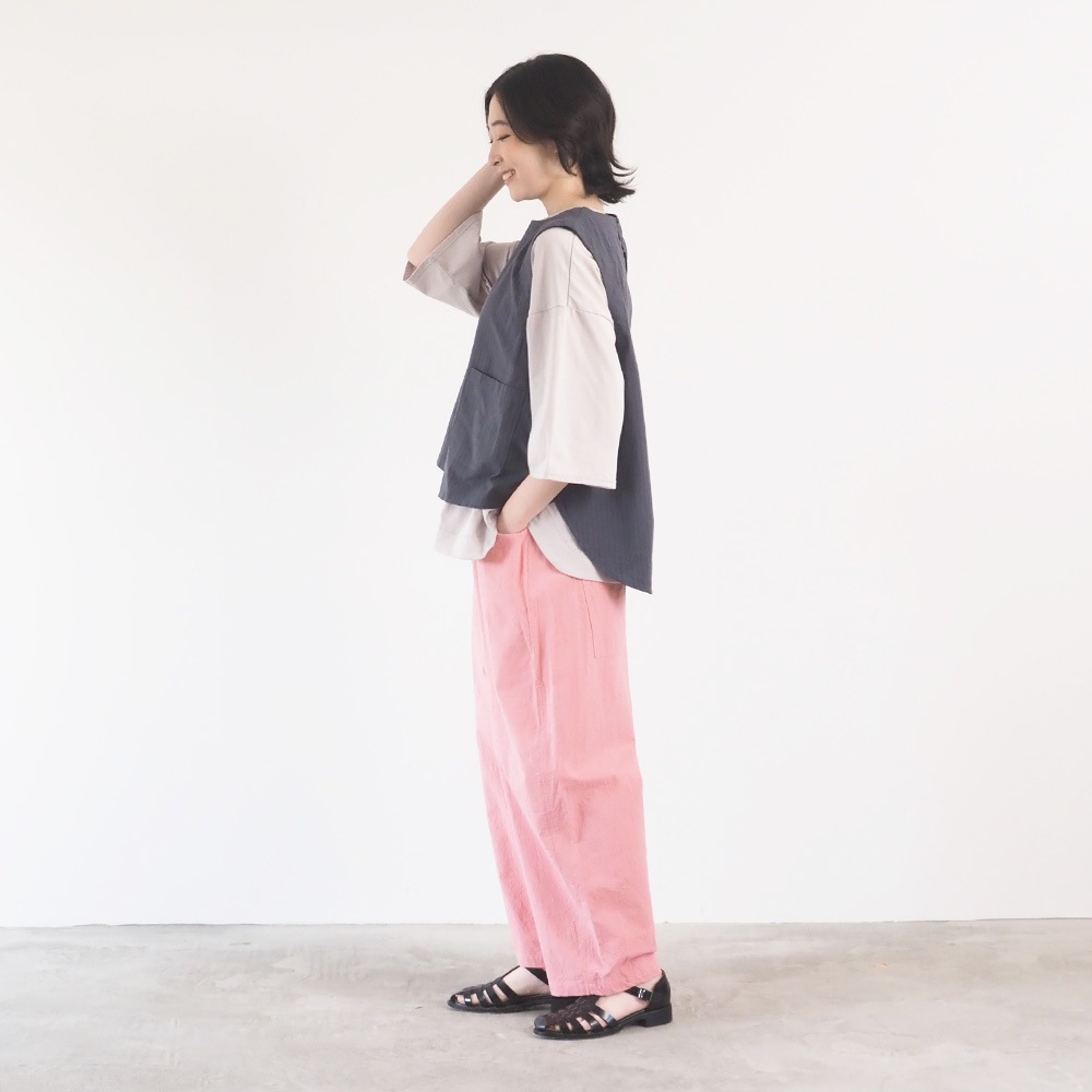 NARU(ナル) コットンクロスストライプワッシャー ラウンドベスト 670837