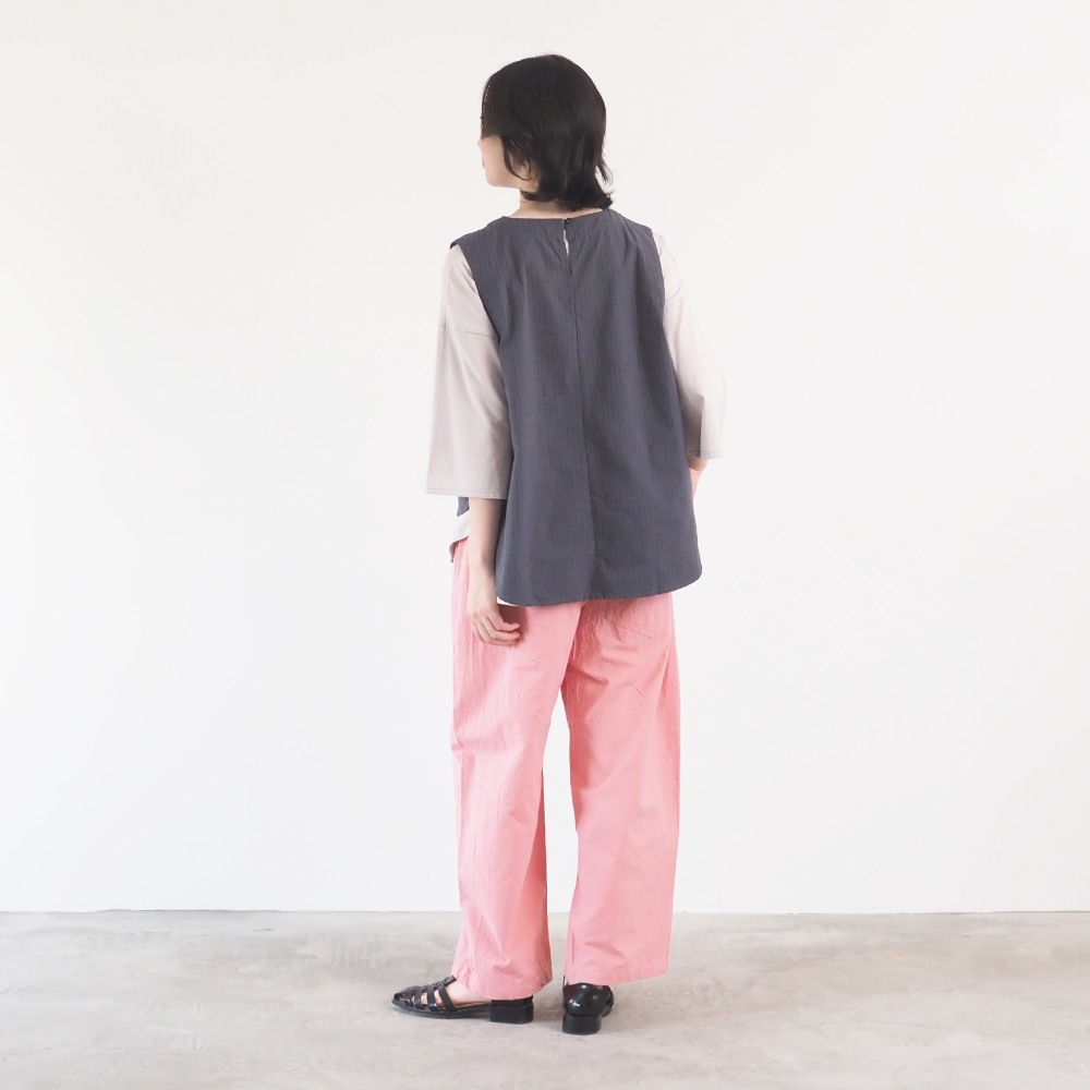 NARU(ナル) コットンクロスストライプワッシャー ラウンドベスト 670837