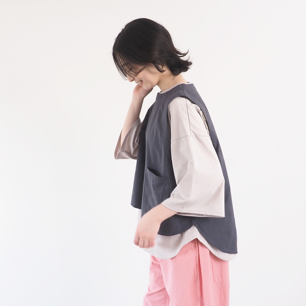 NARU(ナル) コットンクロスストライプワッシャー ラウンドベスト 670837