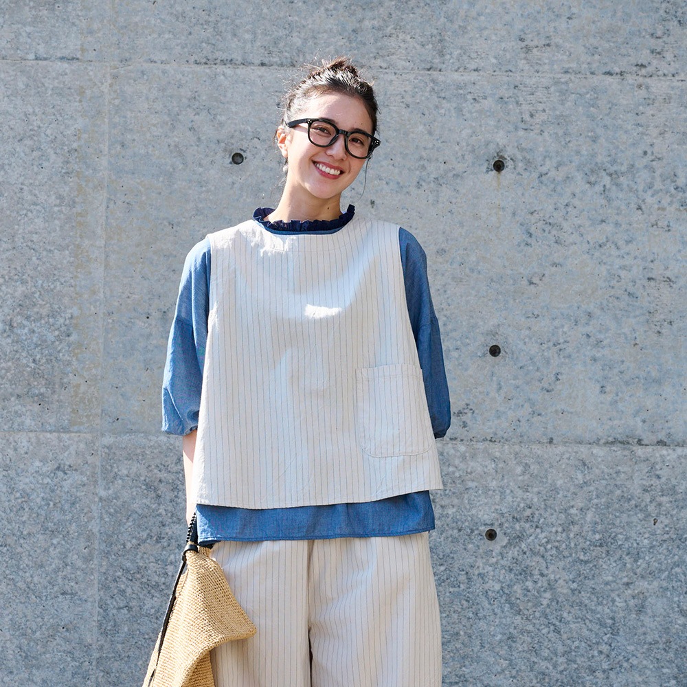 NARU(ナル) コットンクロスストライプワッシャー ラウンドベスト 670837