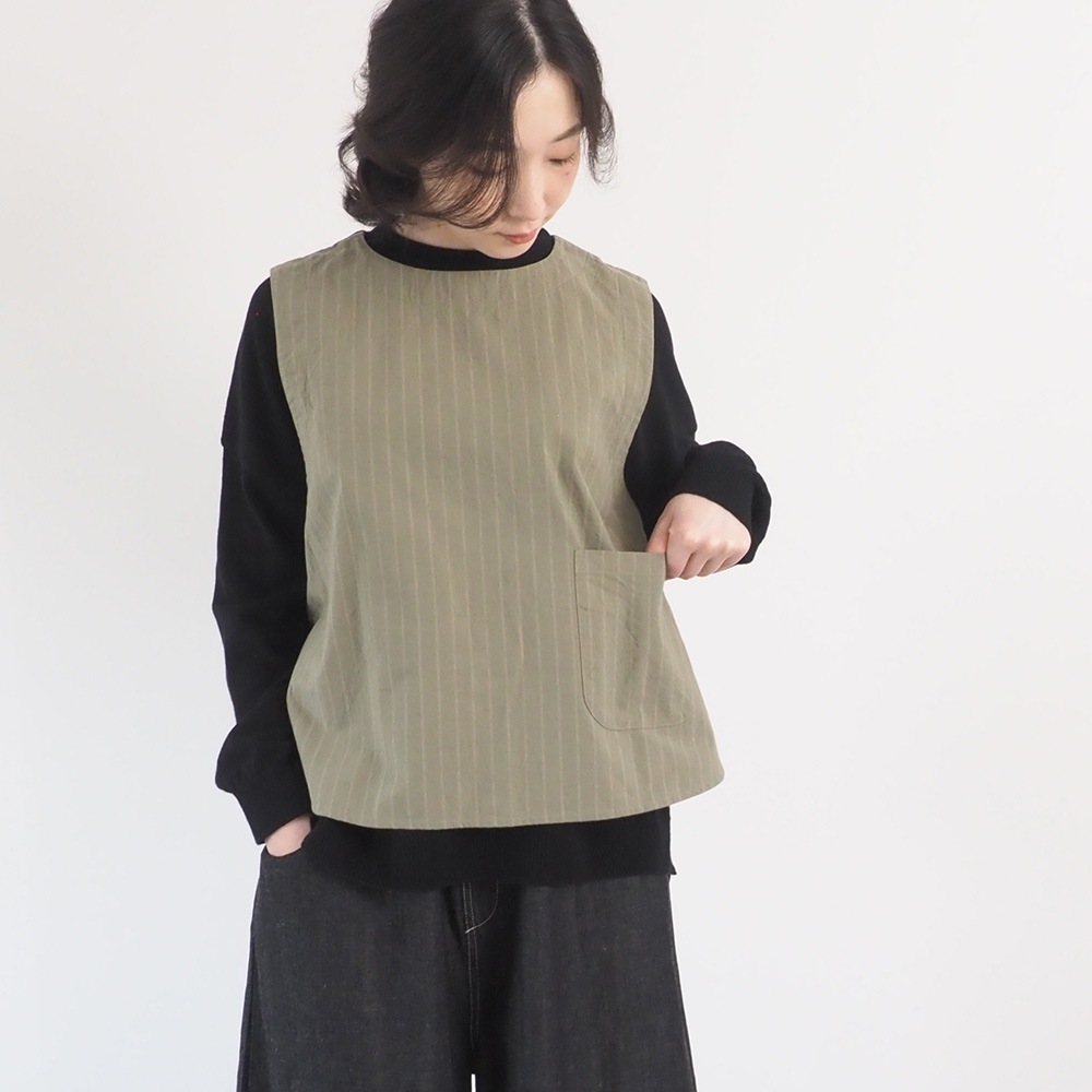 NARU(ナル) コットンクロスストライプワッシャー ラウンドベスト 670837