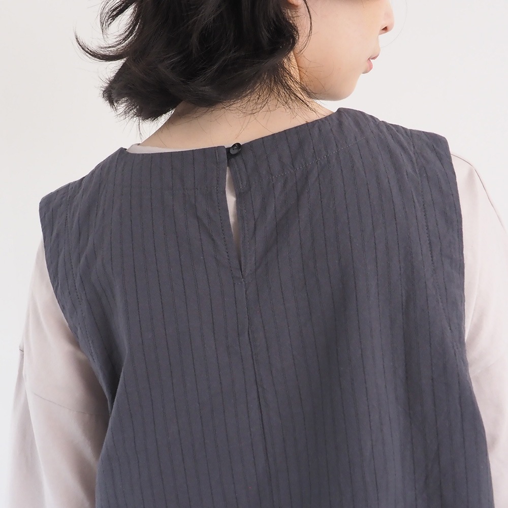 NARU(ナル) コットンクロスストライプワッシャー ラウンドベスト 670837