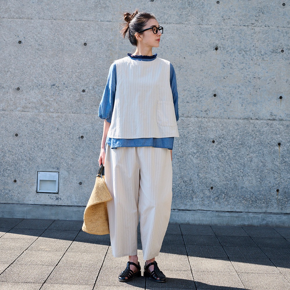 NARU(ナル) コットンクロスストライプワッシャー ラウンドベスト 670837