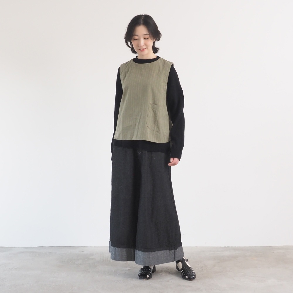 NARU(ナル) コットンクロスストライプワッシャー ラウンドベスト 670837