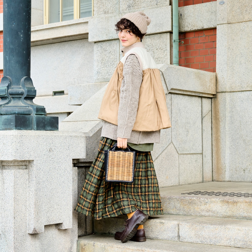 NARU(ナル) へリンボンシャーリングチェック スカート 666916