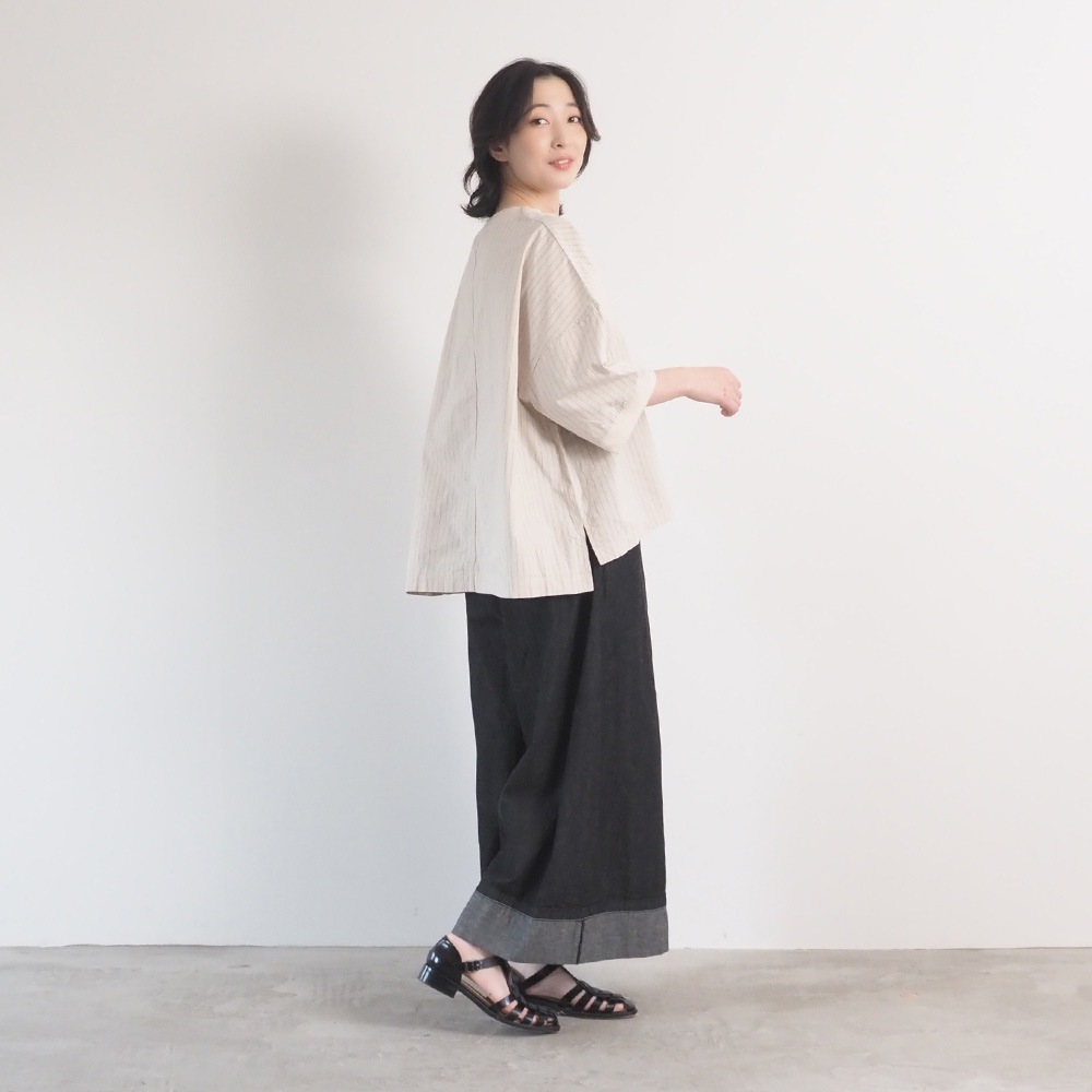 NARU(ナル) コットンクロスストライプワッシャー ワイドT 670836