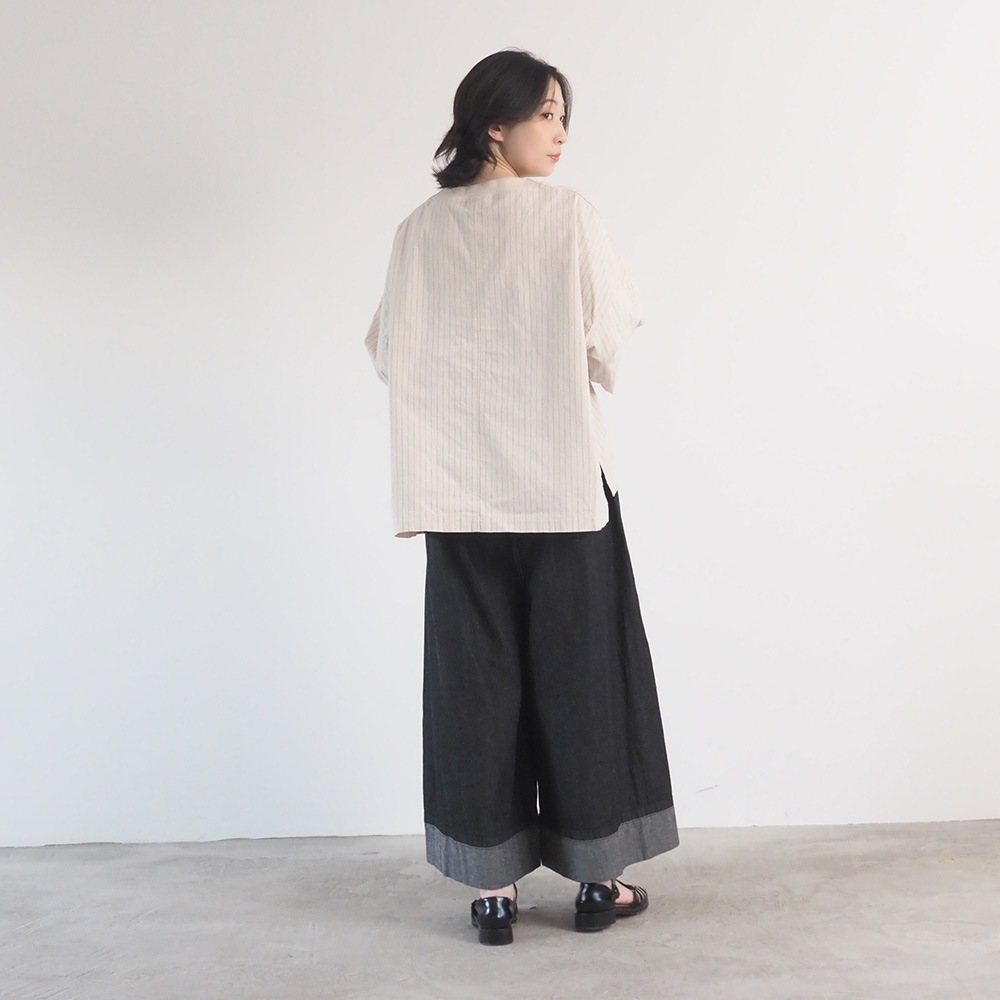 NARU(ナル) コットンクロスストライプワッシャー ワイドT 670836