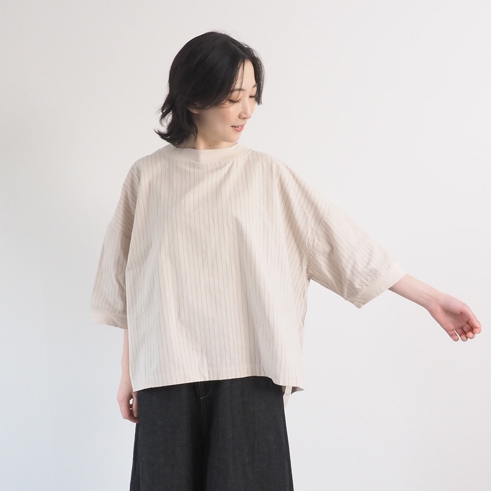 NARU(ナル) コットンクロスストライプワッシャー ワイドT 670836