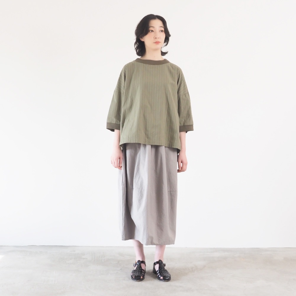 NARU(ナル) コットンクロスストライプワッシャー ワイドT 670836