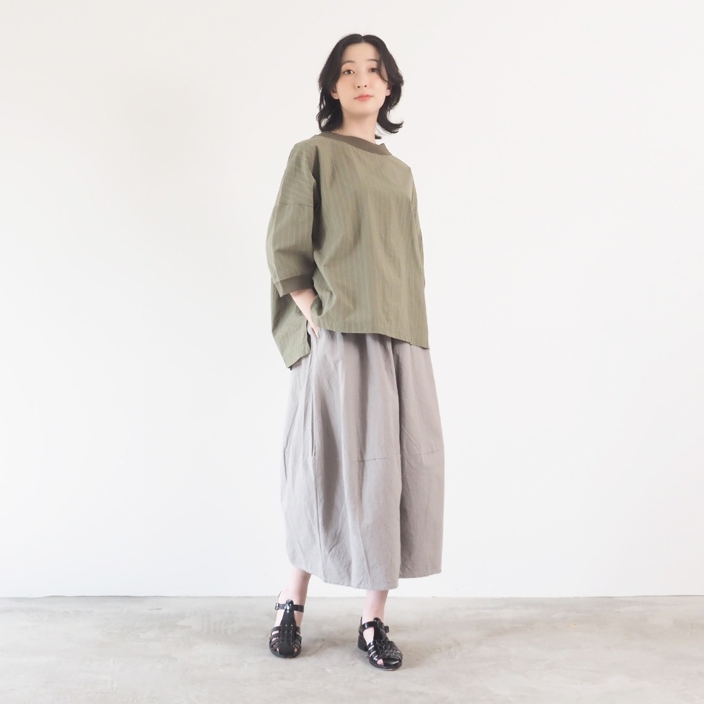 NARU(ナル) コットンクロスストライプワッシャー ワイドT 670836