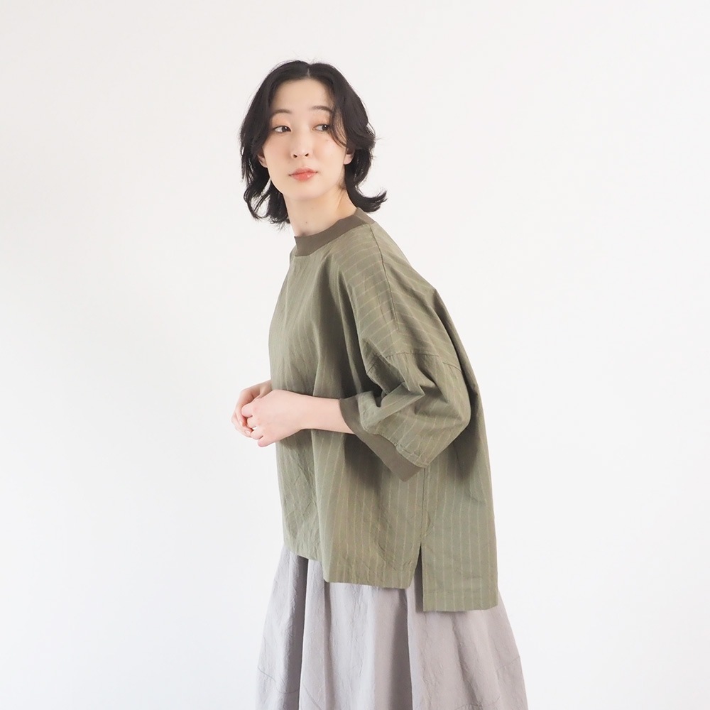 NARU(ナル) コットンクロスストライプワッシャー ワイドT 670836