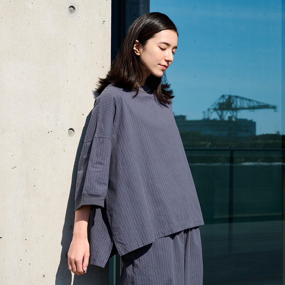 NARU(ナル) コットンクロスストライプワッシャー ワイドT 670836