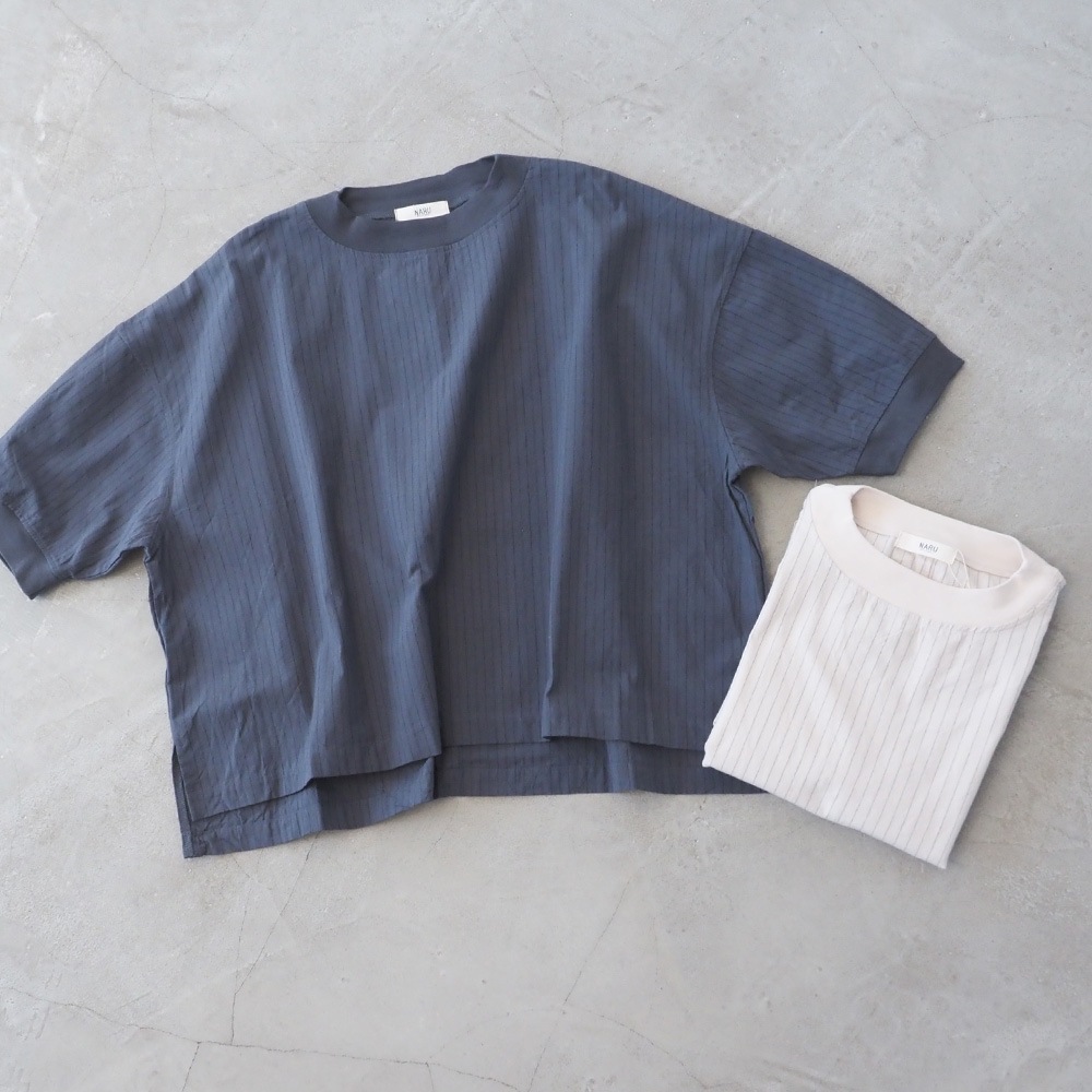 NARU(ナル) コットンクロスストライプワッシャー ワイドT 670836