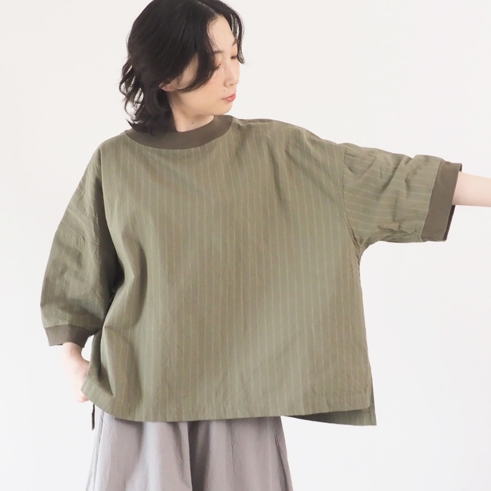 NARU(ナル) コットンクロスストライプワッシャー ワイドT 670836