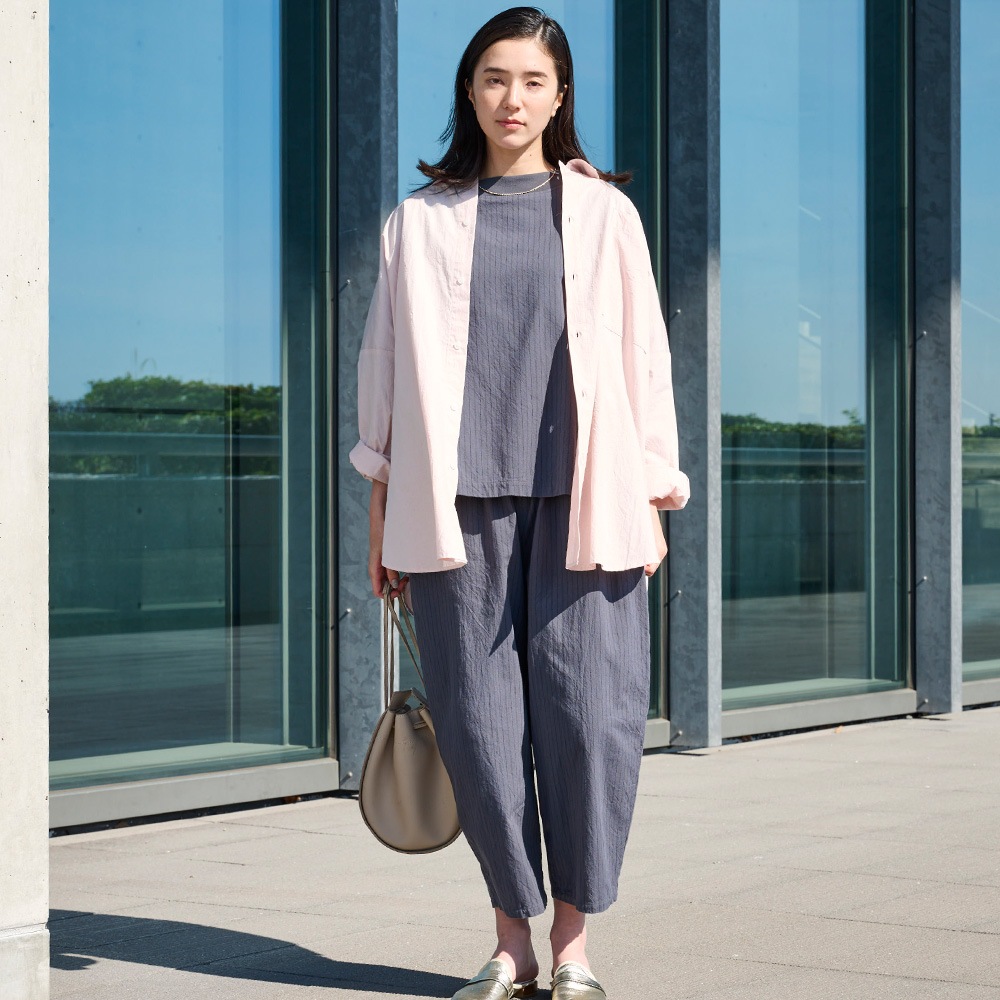 NARU(ナル) コットンクロスストライプワッシャー ワイドT 670836