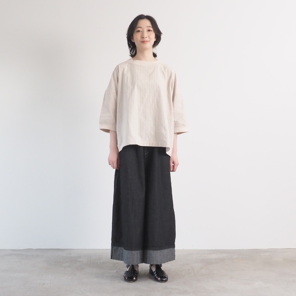 NARU(ナル) コットンクロスストライプワッシャー ワイドT 670836