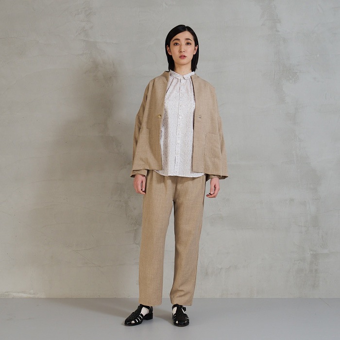 NARU(ナル) リネンライクリノシャンブレー ノッチジャケット 654943