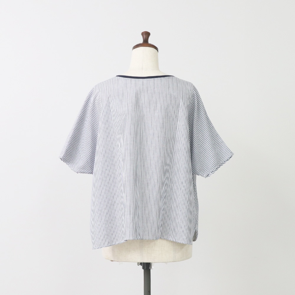 NARU(ナル) コットンリネン交織ストライプ バトーブラウス 664901