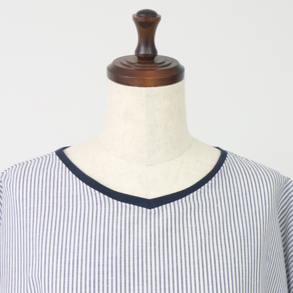 NARU(ナル) コットンリネン交織ストライプ バトーブラウス 664901
