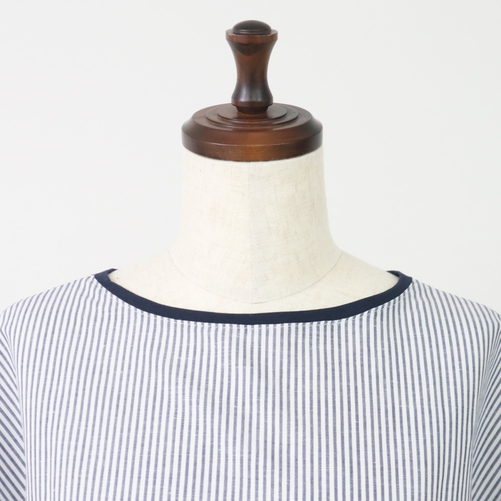 NARU(ナル) コットンリネン交織ストライプ バトーブラウス 664901