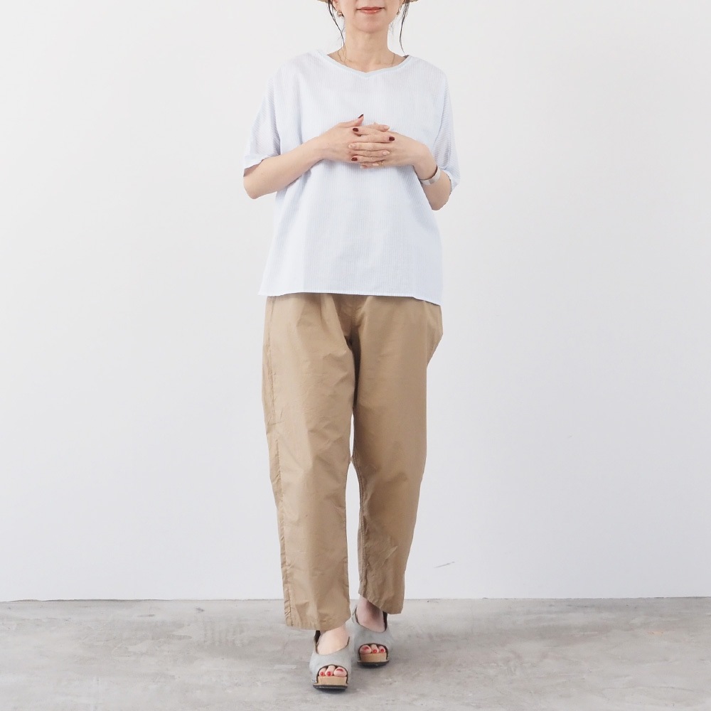 NARU(ナル) コットンリネン交織ストライプ バトーブラウス 664901