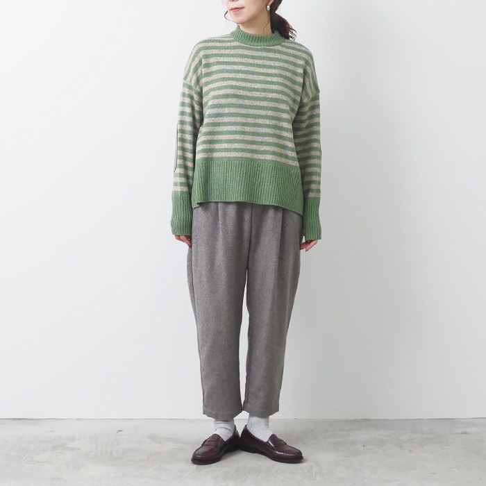 NARU(ナル) ミラノラム ボーダー エルボーパッチコモドニット 652726