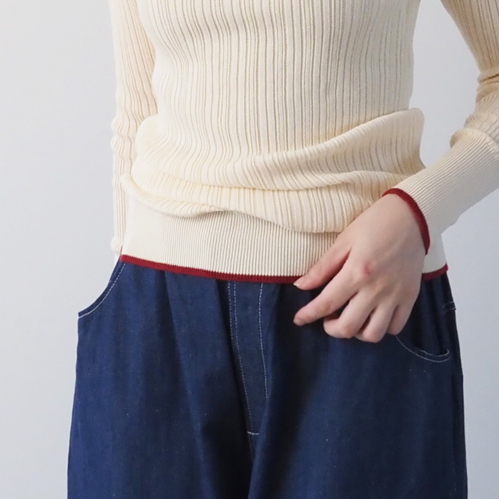 NARU(ナル) ランダムリブニット バイカラーハイネックニット 656707