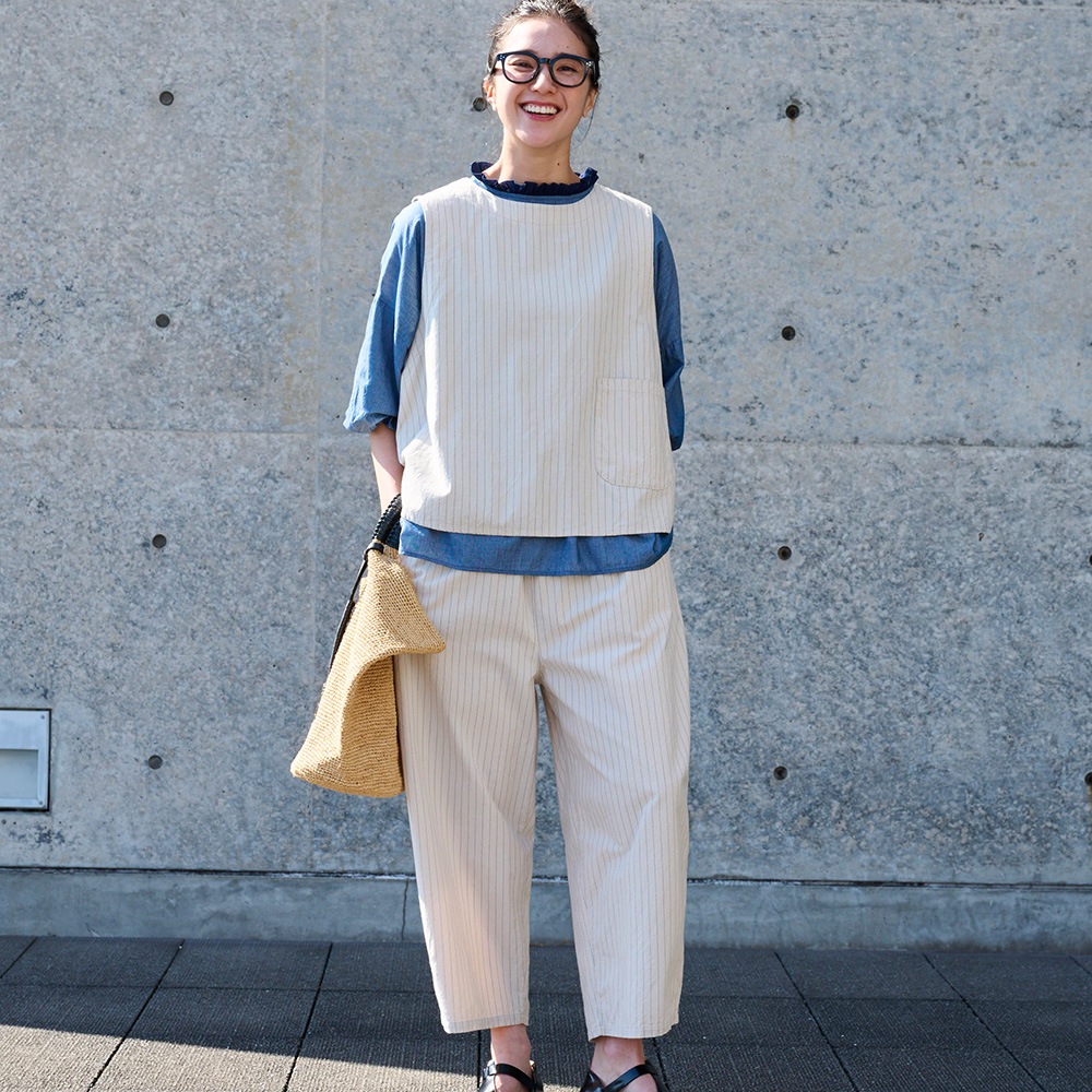 【予約】NARU(ナル) コットンクロスストライプワッシャー エッグパンツ 6708351