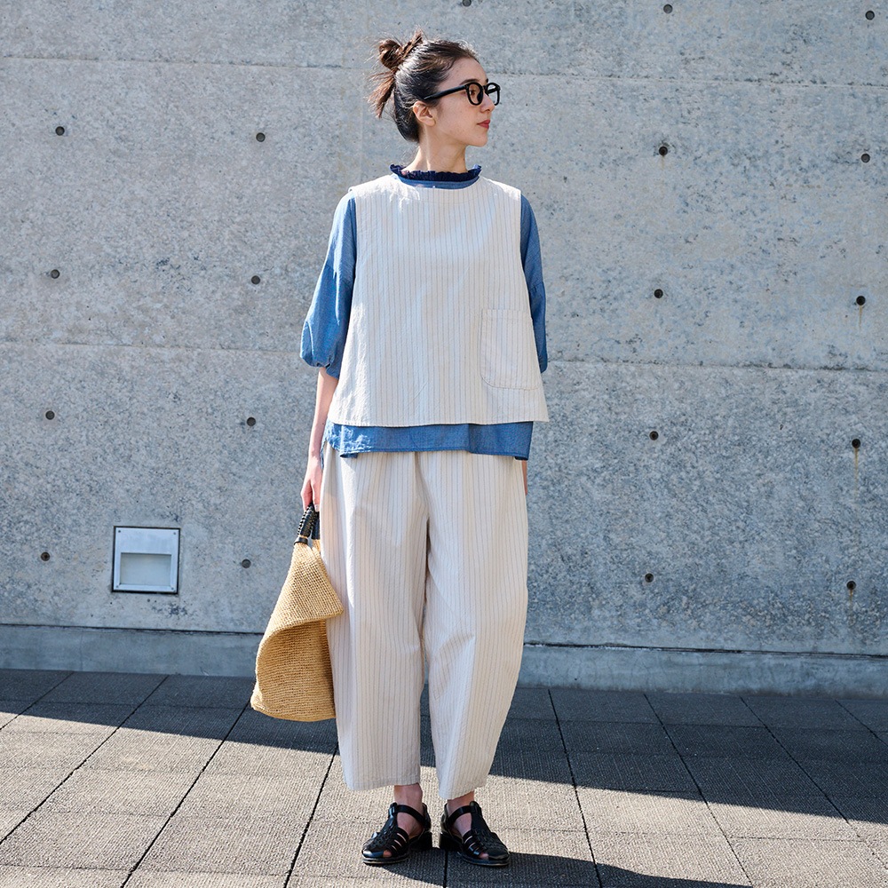 【予約】NARU(ナル) コットンクロスストライプワッシャー エッグパンツ 6708351