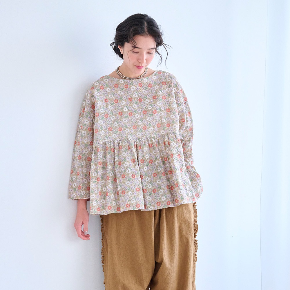 NARU(ナル) 80ローン塩縮ボタニカルフラワー ギャザーチュニック 670855