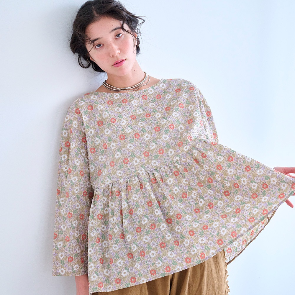 NARU(ナル) 80ローン塩縮ボタニカルフラワー ギャザーチュニック 670855