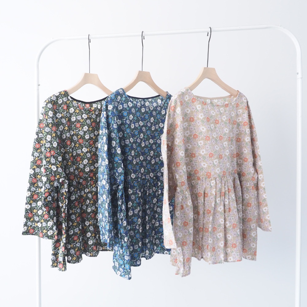 NARU(ナル) 80ローン塩縮ボタニカルフラワー ギャザーチュニック 670855