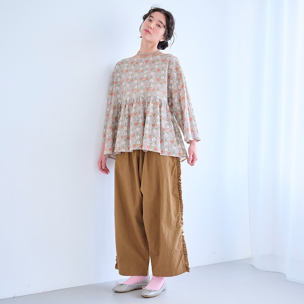 NARU(ナル) 80ローン塩縮ボタニカルフラワー ギャザーチュニック 670855