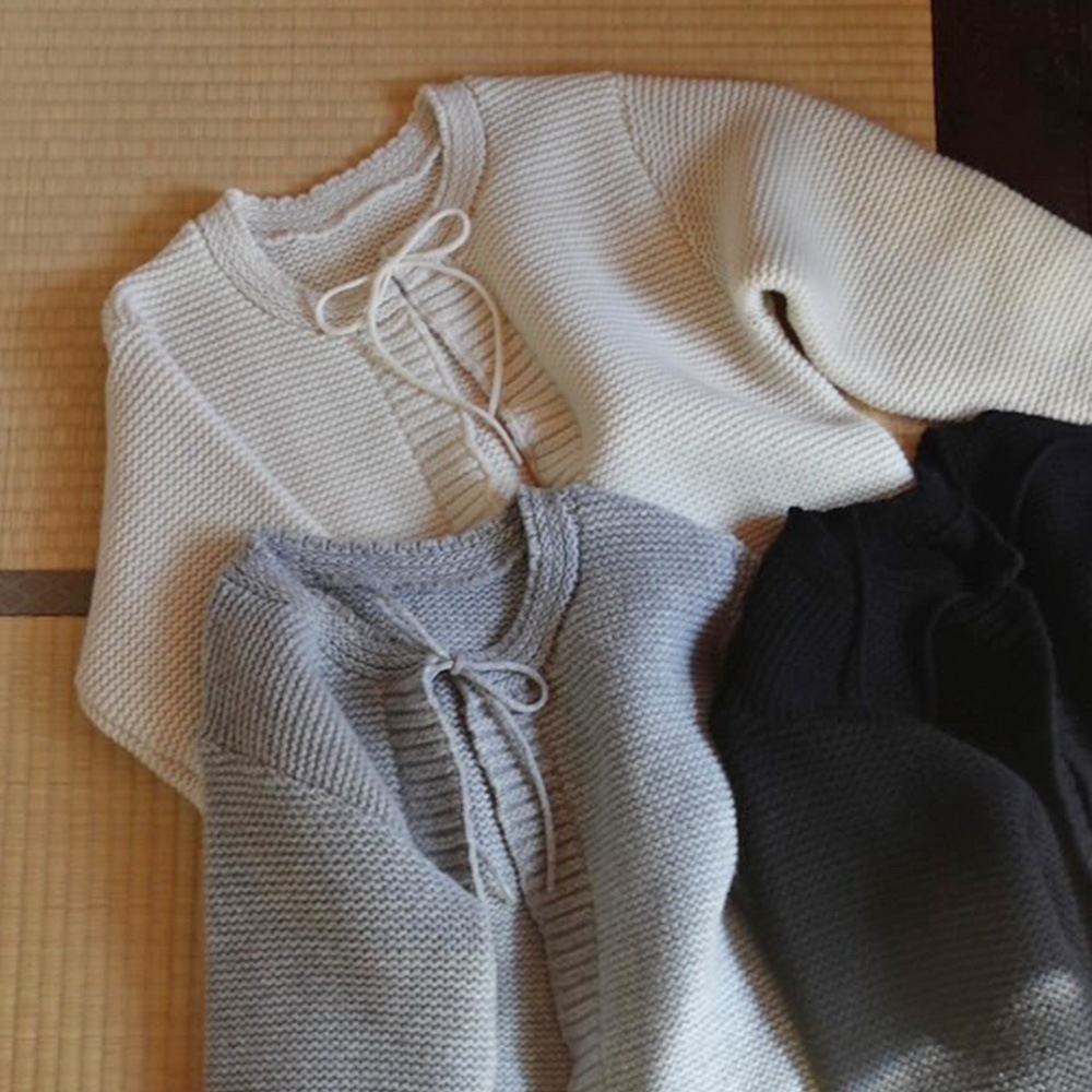 【予約】【kawasakiさんコラボ】NARU(ナル) タスマニアラムウールざっくりニットリボンカーデ 6W-ks-02