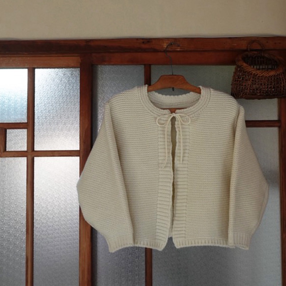 【予約】【kawasakiさんコラボ】NARU(ナル) タスマニアラムウールざっくりニットリボンカーデ 6W-ks-02