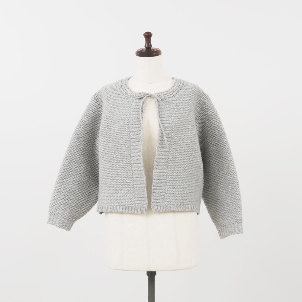 【予約】【kawasakiさんコラボ】NARU(ナル) タスマニアラムウールざっくりニットリボンカーデ 6W-ks-02