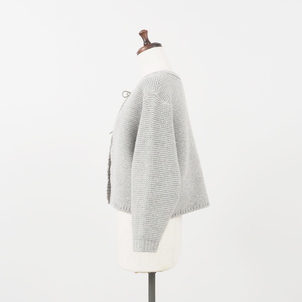 【予約】【kawasakiさんコラボ】NARU(ナル) タスマニアラムウールざっくりニットリボンカーデ 6W-ks-02