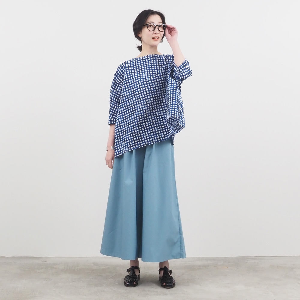 NARU(ナル) 60ローンリップルチェック＆ストライプ ゆったりブラウス 649831