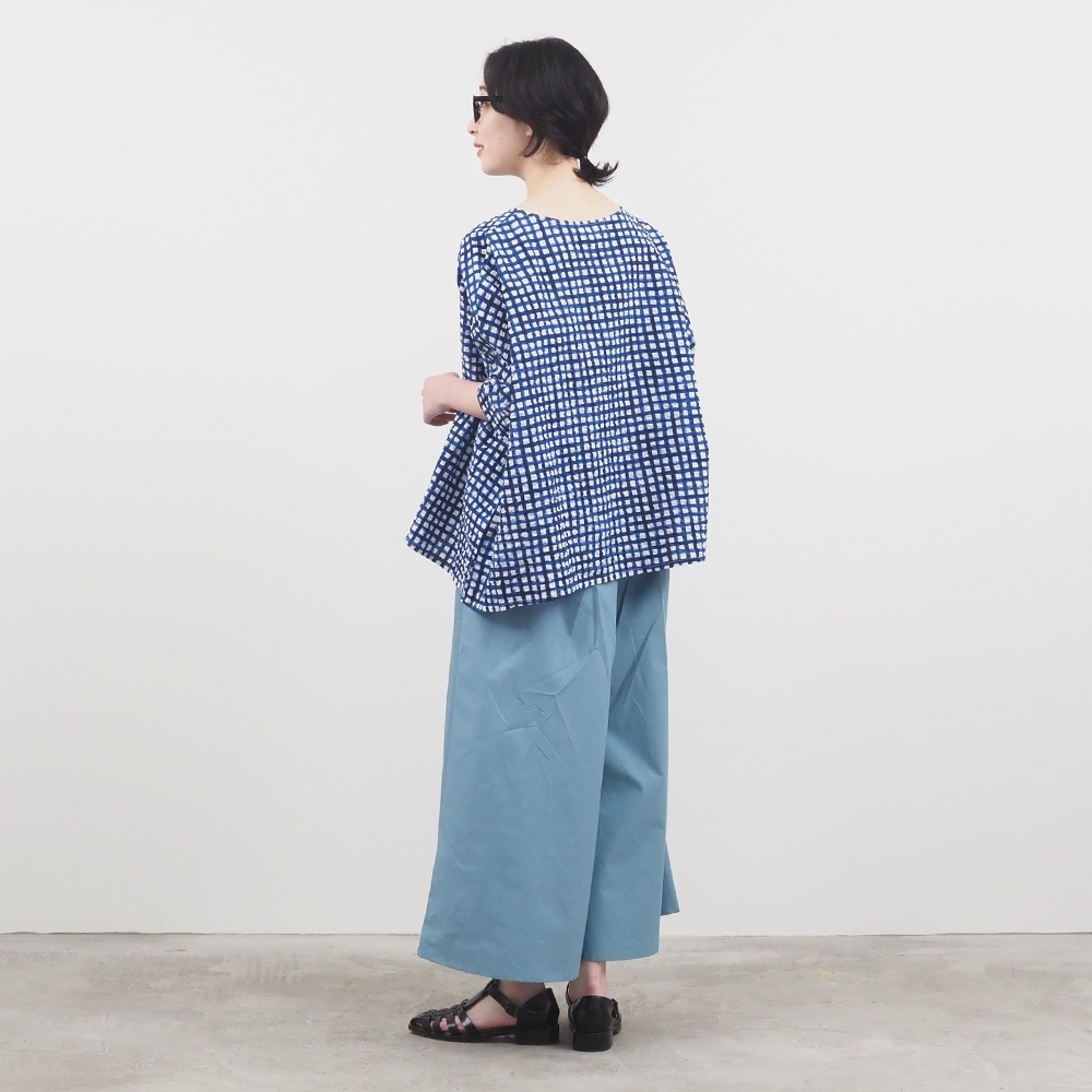 NARU(ナル) 60ローンリップルチェック＆ストライプ ゆったりブラウス 649831