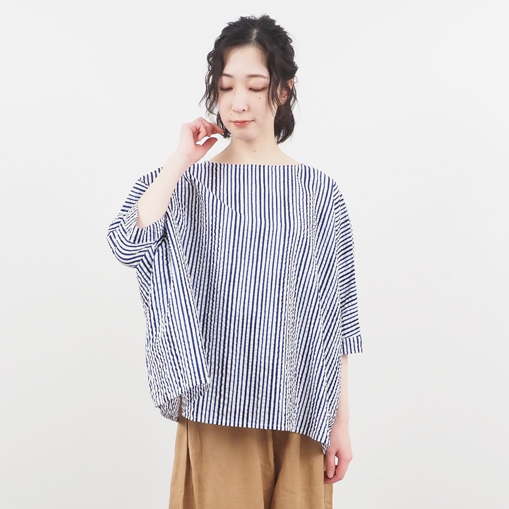 NARU(ナル) 60ローンリップルチェック＆ストライプ ゆったりブラウス 649831