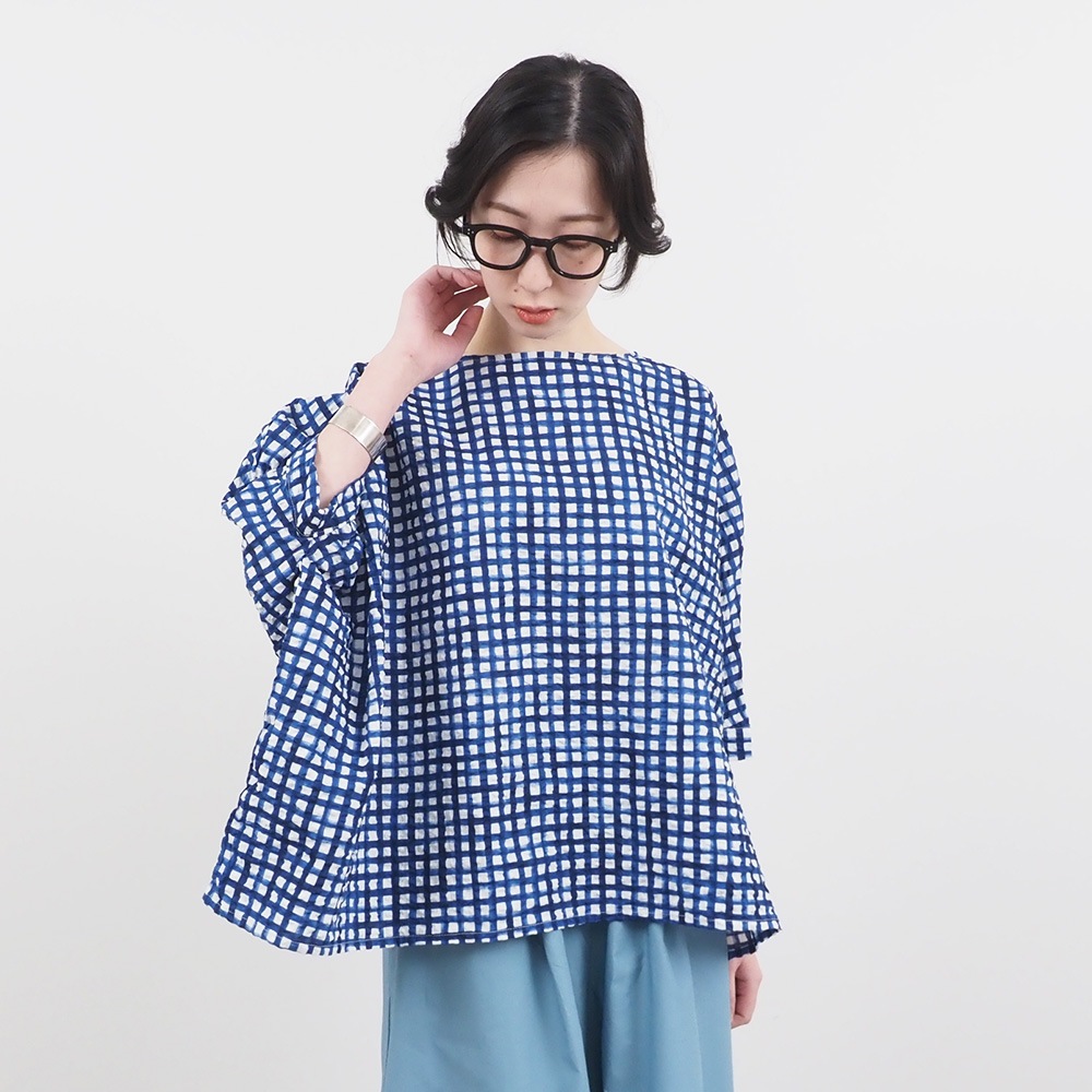 NARU(ナル) 60ローンリップルチェック＆ストライプ ゆったりブラウス 649831